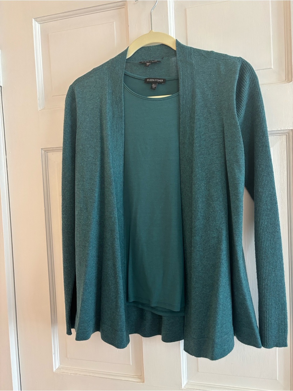 Eileen Fisher Teal Tank and Open-Front Cardigan Set